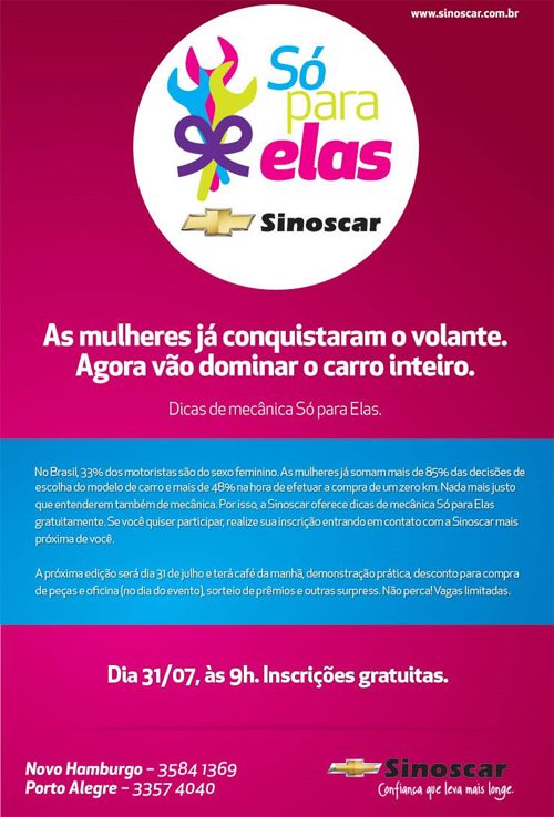 Curso com dicas de mecânica é dedicado às mulheres na Sinoscar 30.07 Sinoscar Flyer