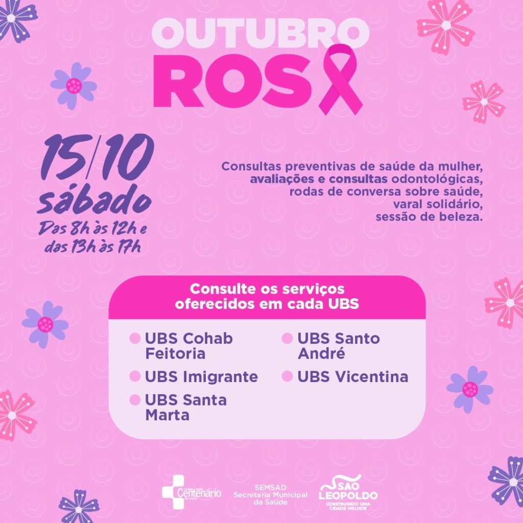 Unidades Básicas de Saúde terão ações do Outubro Rosa e vacinação neste sábado em São Leopoldo Outubro Rosa