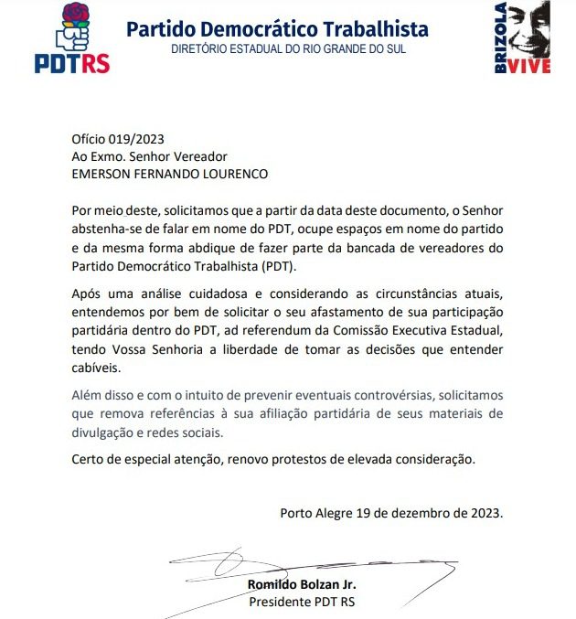 Após chegada de Tarcísio ao PDT, partido “dispensa” Fernandinho 1 WhatsApp Image 2023 12 21 at 16.54.38
