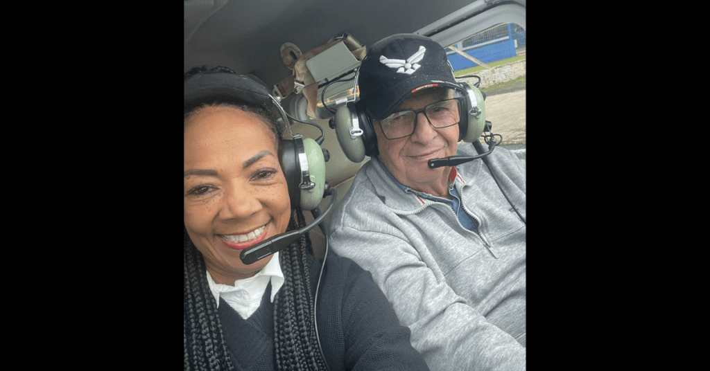 Tânia da Silva e Alceu Feijé Filho sobrevoo Novo Hamburgo Foto Divulgação