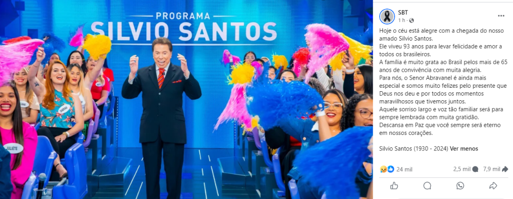 SBT nota morte Silvio Santos imagem reprodução redes sociais