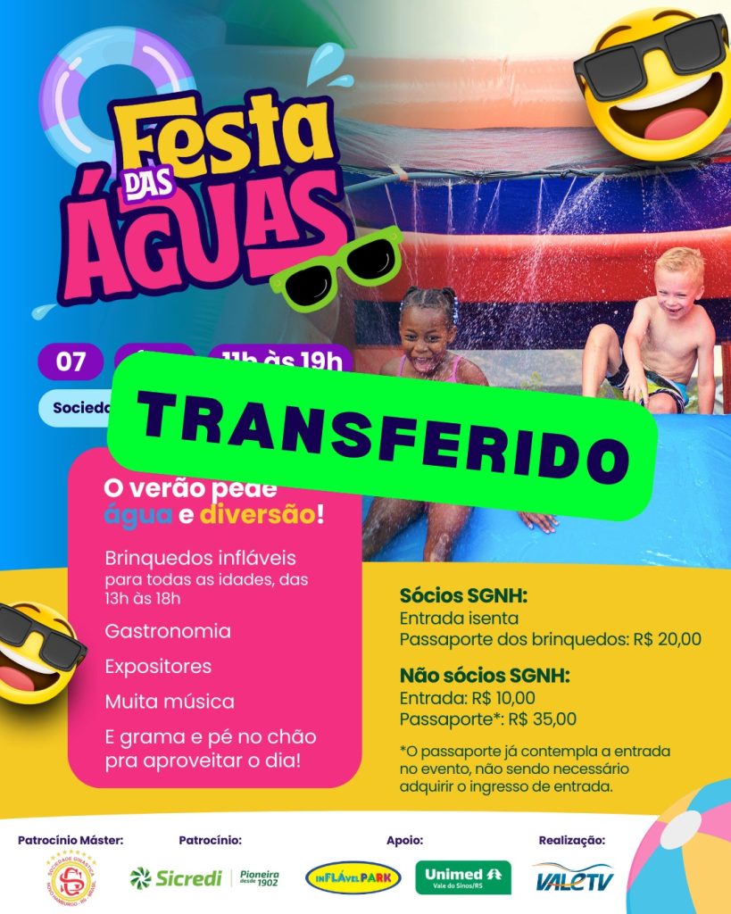 Festa das Águas foi transferido para o dia 22 de fevereiro. Foto: Divulgação