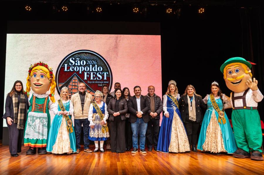 São Leopoldo Fest 2026 divulga programação com shows gratuitos e celebração da imigração alemã Lançamento da São Leopoldo Fest 2026 reuniu autoridades, corte do evento e parceiros para apresentar a programação oficial e as atrações gratuitas. Foto: Digue Cardoso