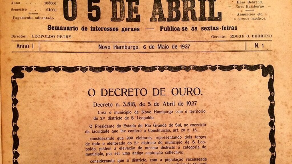 Ata escrita há 100 anos marca início da contagem regressiva para centenário de Novo Hamburgo Ata de 1926 marca movimento pela emancipação de Novo Hamburgo - Foto: Reprodução