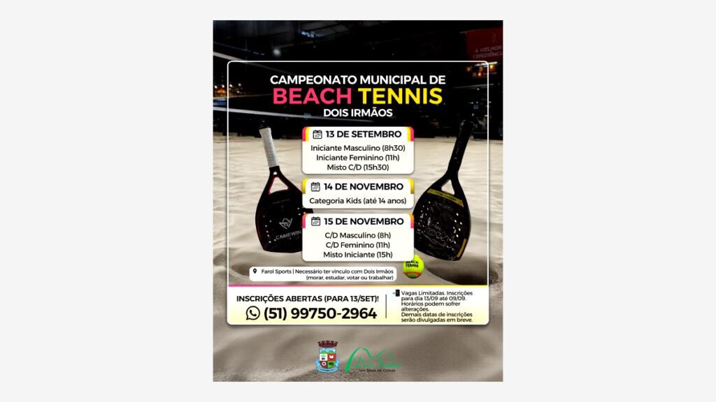 Dois Irmãos abre inscrições para Campeonato Municipal de Beach Tennis 1 Atletas durante partida do Campeonato Municipal de Beach Tennis em Dois Irmãos