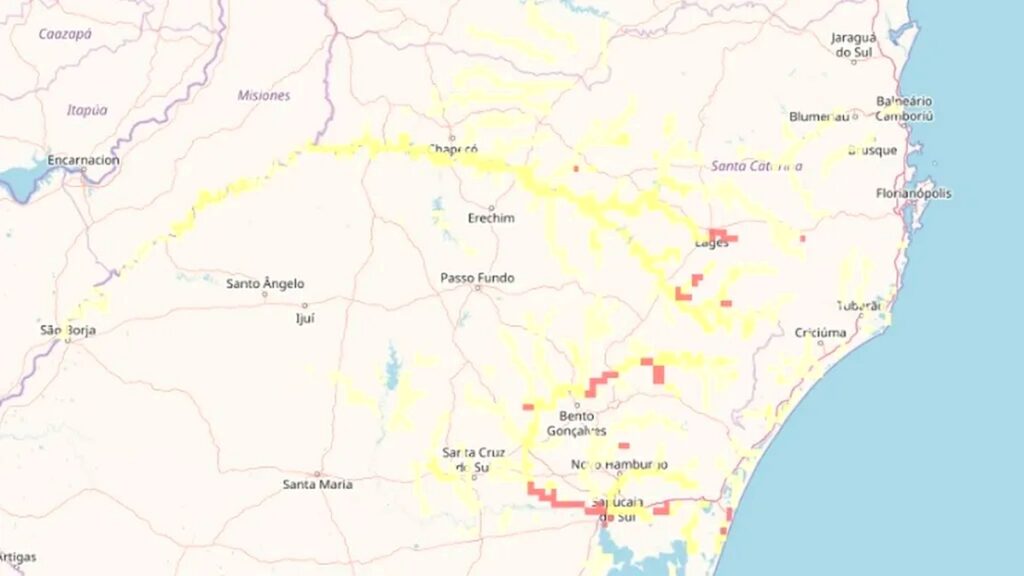 Chuva excessiva acende alerta para cheia do Rio dos Sinos nos próximos dias 1 Modelo hidrológico indica risco de cheia do Rio dos Sinos e de outros rios gaúchos