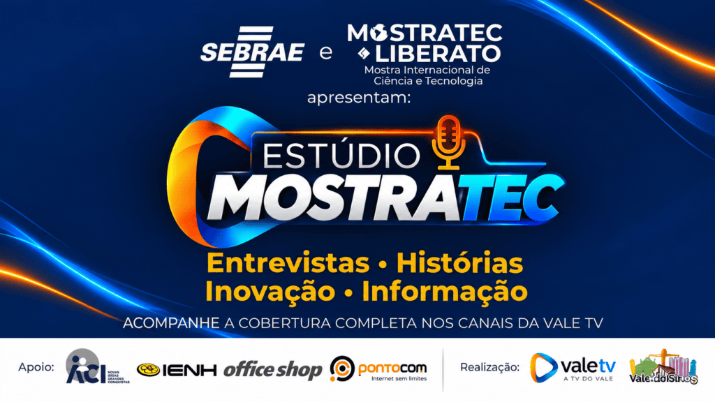 Vale TV terá estúdio próprio na Mostratec 2026, em Novo Hamburgo Banner Estudio Mostratec Neon