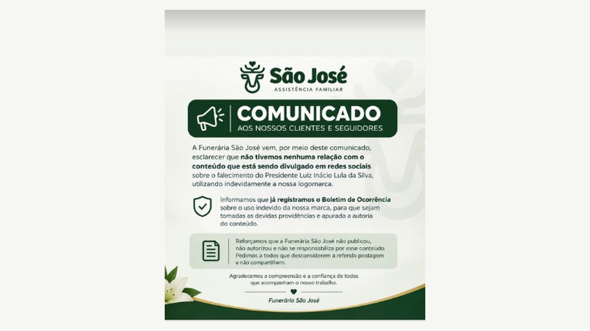 Funerária de Ivoti registra ocorrência após uso de marca em notícia falsa sobre Lula